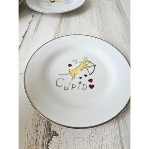 Pottery‎ Barn cupid reindeer salad plate Xmas bow 8.5